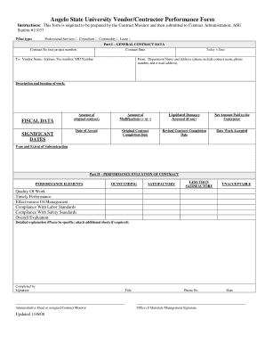 Vendor Contract Performance Form - Angelo State University - angelo