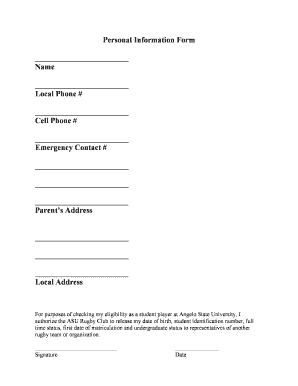 Personal Information Form - Angelo State University - angelo