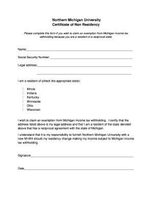 Michigan Certificate of Non Residency