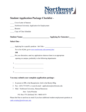 Northwest University Employment Application
