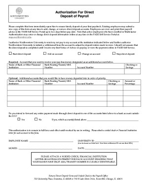 Authorization For Direct Deposit of Payroll