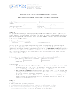 Federal Stafford Loan Request Form 2008-2009