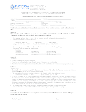 Federal Stafford Loan Acceptance Form 2008-2009