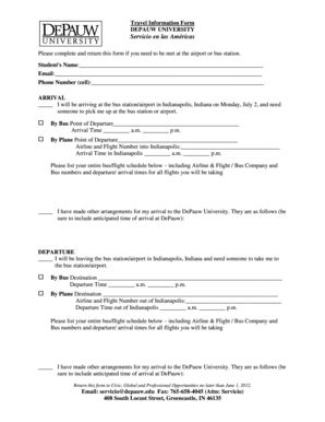 Travel Information Form - DePauw - DePauw University - depauw