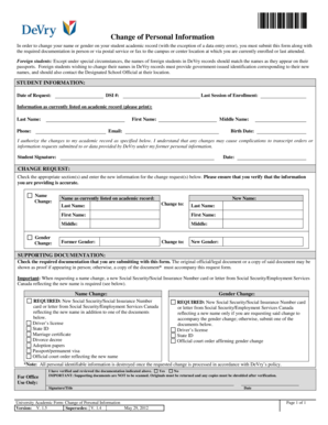 Change of Personal Information Form