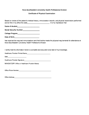 Physical Examination Form - Nova Southeastern University - nova