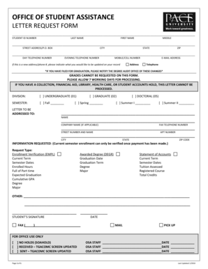 Student Assistance Letter Request Form