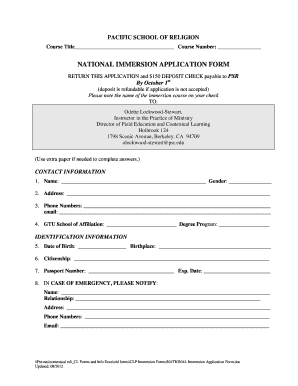 NATIONAL Immersion Application Form - psr