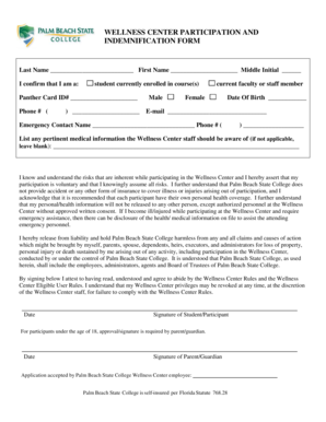 Wellness Center Participation and Indemnification Form
