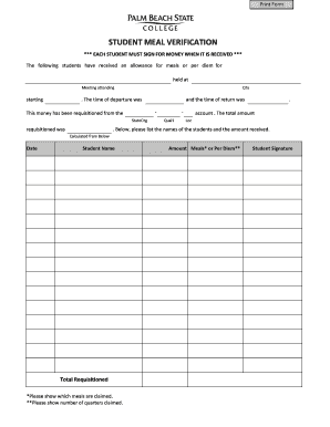 Student Meal Verification Form