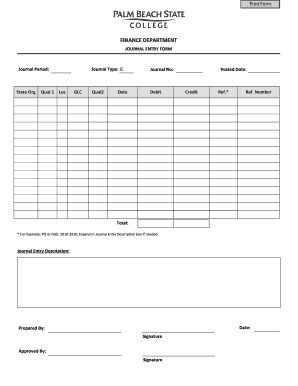 Finance Department Journal Entry Form