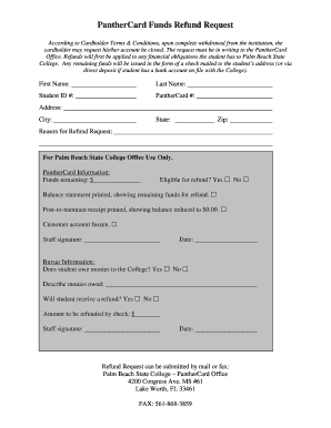 PantherCard Funds Refund Request Form