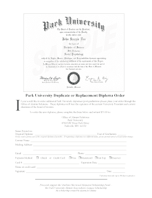 Park University Duplicate or Replacement Diploma Order - park