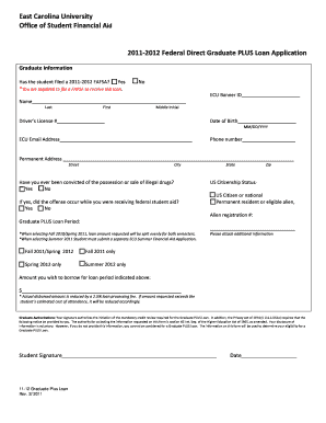 2011-2012 Federal Direct Graduate PLUS Loan Application