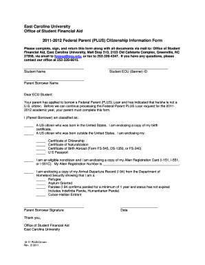 2011-2012 Federal Parent PLUS Citizenship Information Form