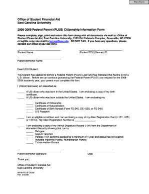 2008-2009 Federal Parent PLUS Citizenship Form