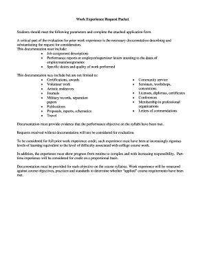 Work Experience Application Form