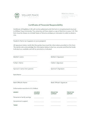 Fillable Online peace WPU Certificate of Financial Responsibility ...