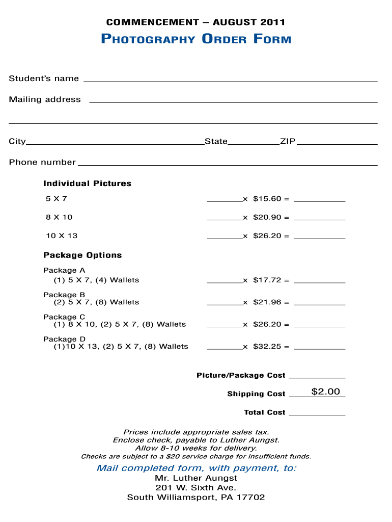 PHOTOGRAPHY ORDER FORM - pct Preview on Page 1