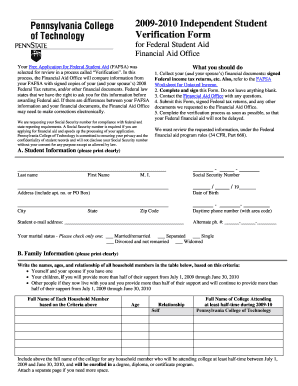 2009-2010 Independent Student Verification Form