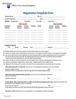 PSU Registration Drop Add Form
