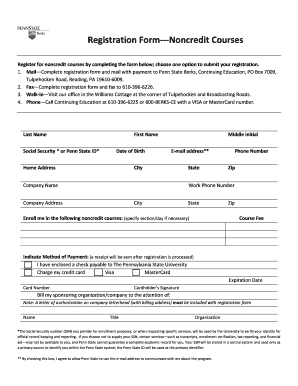 Penn State Noncredit Course Registration Form