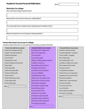 Academic Success Personal Reflections Form