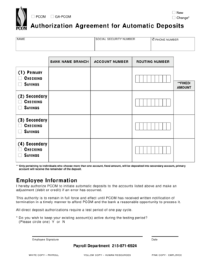 Automatic Deposit Authorization Agreement