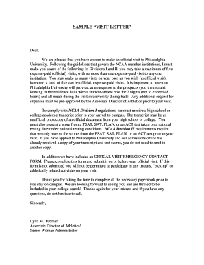 Sample "visit letter" - Philadelphia University - philau