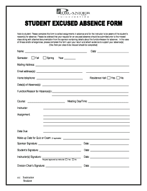 fillable online philander student absence form pdf absent forms