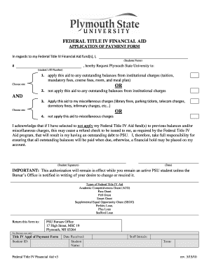 Federal Title IV Financial Aid Application of Payment Form