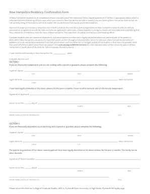 New Hampshire Residency Confirmation Form