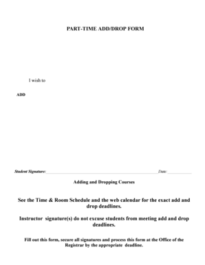 Plymouth State University Part-Time Add/Drop Form