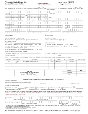 Plymouth State University Graduate Registration Form