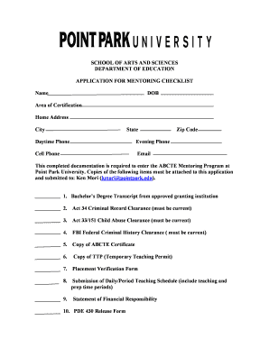 Tour itinerary template word - ABCTE Application For Mentoring Checklist - Point Park University - pointpark