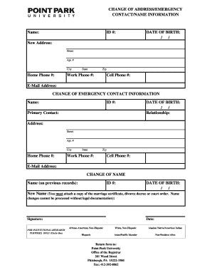 Change of Address/Emergency Contact Form