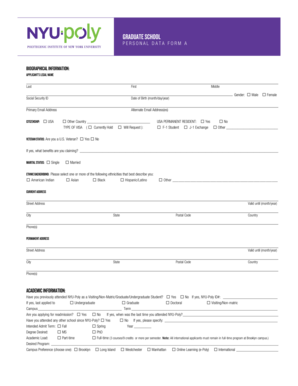 Graduate School Personal Data Form A
