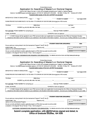 Portland State University Master’s or Doctoral Degree Application
