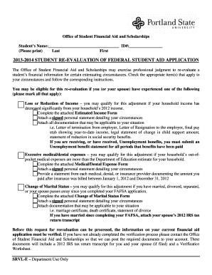 2013-2014 Student Re-Evaluation of Federal Student Aid Application