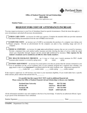 Request for Cost of Attendance Increase