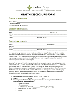 Health Disclosure Form