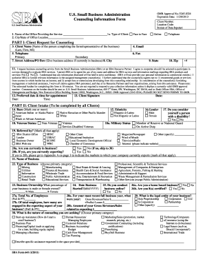US Small Business Administration Counseling Information Form