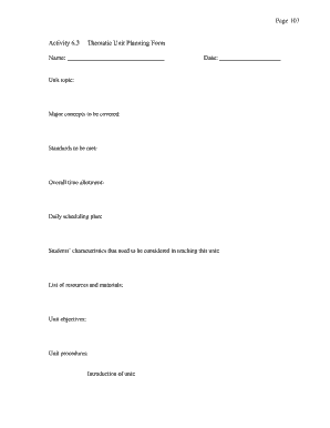 Thematic Unit Planning Form