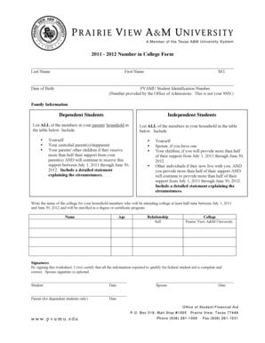 2011-2012 College Student Information Form