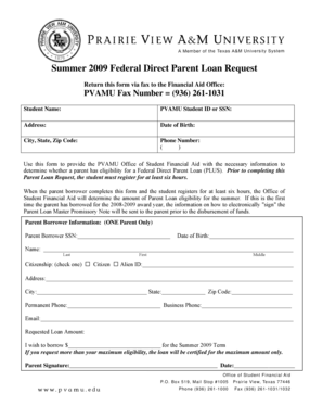 Summer 2009 Federal Direct Parent Loan Request