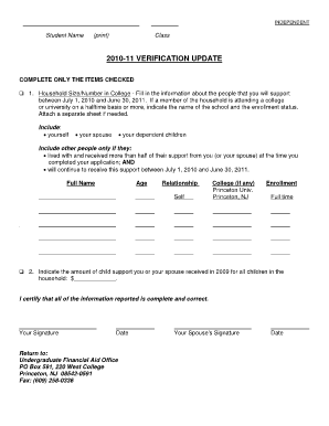 Student Financial Aid Verification Form