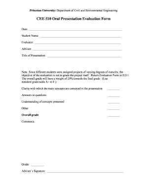 CEE 510 Oral Presentation Evaluation Form - Princeton University - princeton