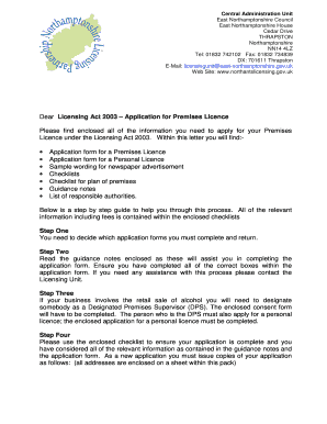 Premises Application Pack - East Northamptonshire Council