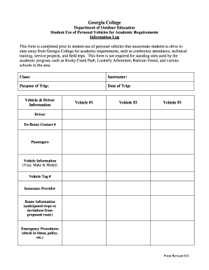 Personal Vehicle Information Log - gcsu