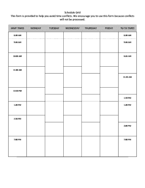 Blank schedule template - schedule grid form